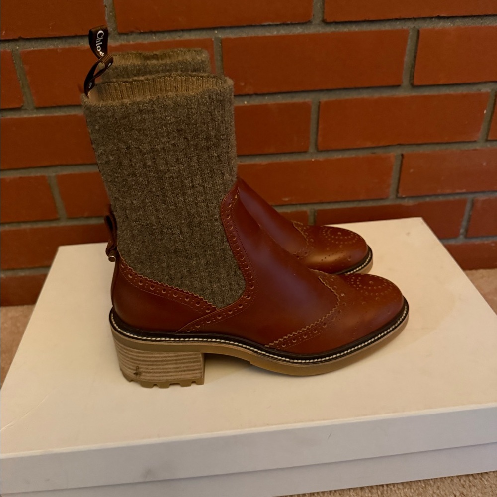 Chloe Chestnut and Taupe Ankle Booties - Picture 2 of 5